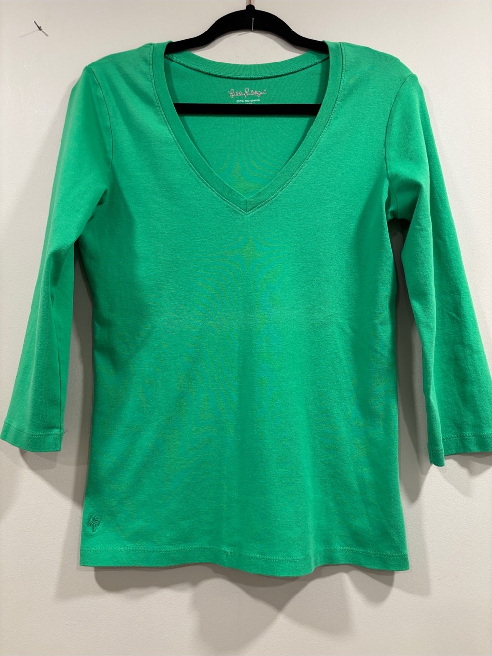 Lilly Pulitzer Pima Cotton Bright Green V-Neck 3/4 Sleeve Top